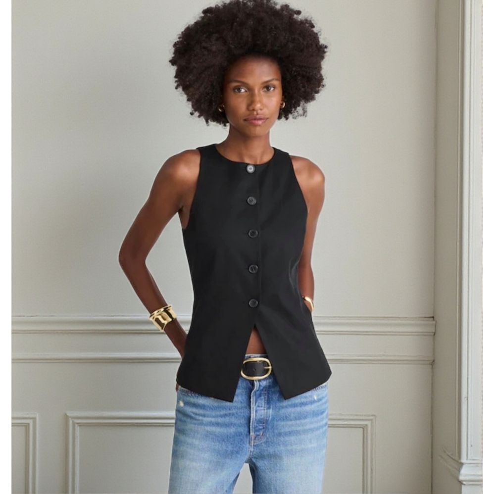 NWT Madewell Drapey Scokpneck Button Down Vest- Jet Black